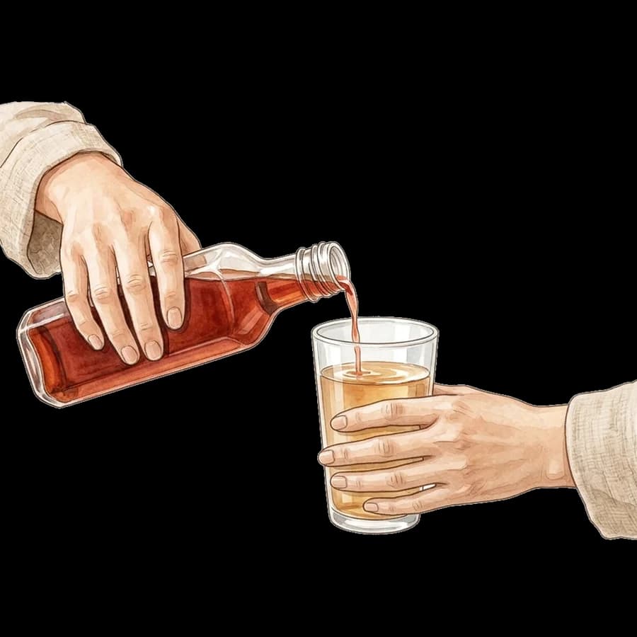 발효액을 물 잔에 따르는 손 그림