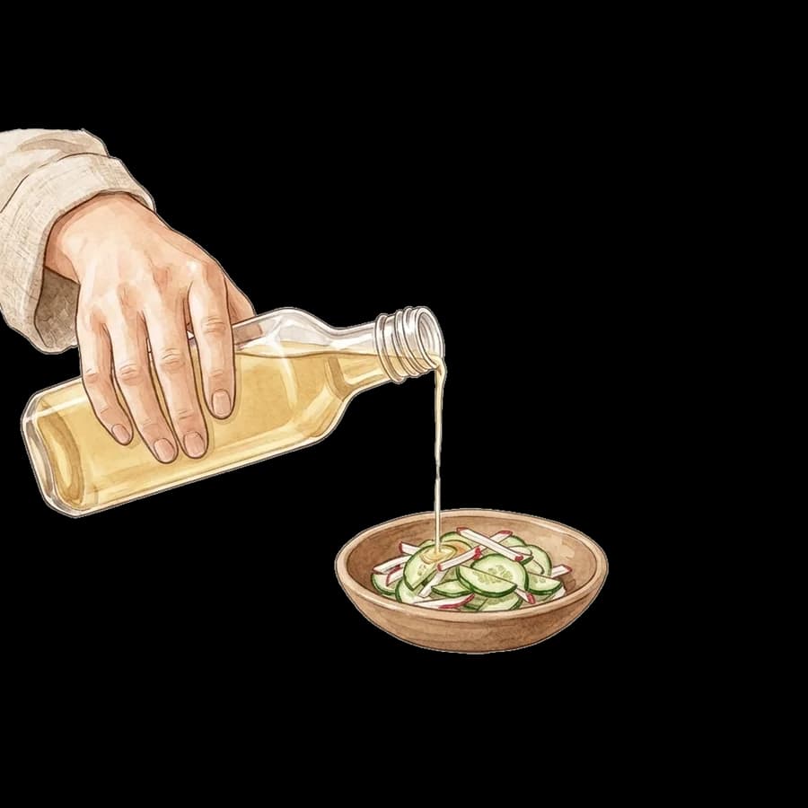 막걸리 식초를 무침 그릇에 붓는 손 그림