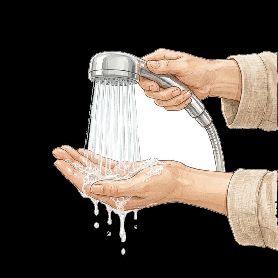 미지근한 물로 헹구는 그림